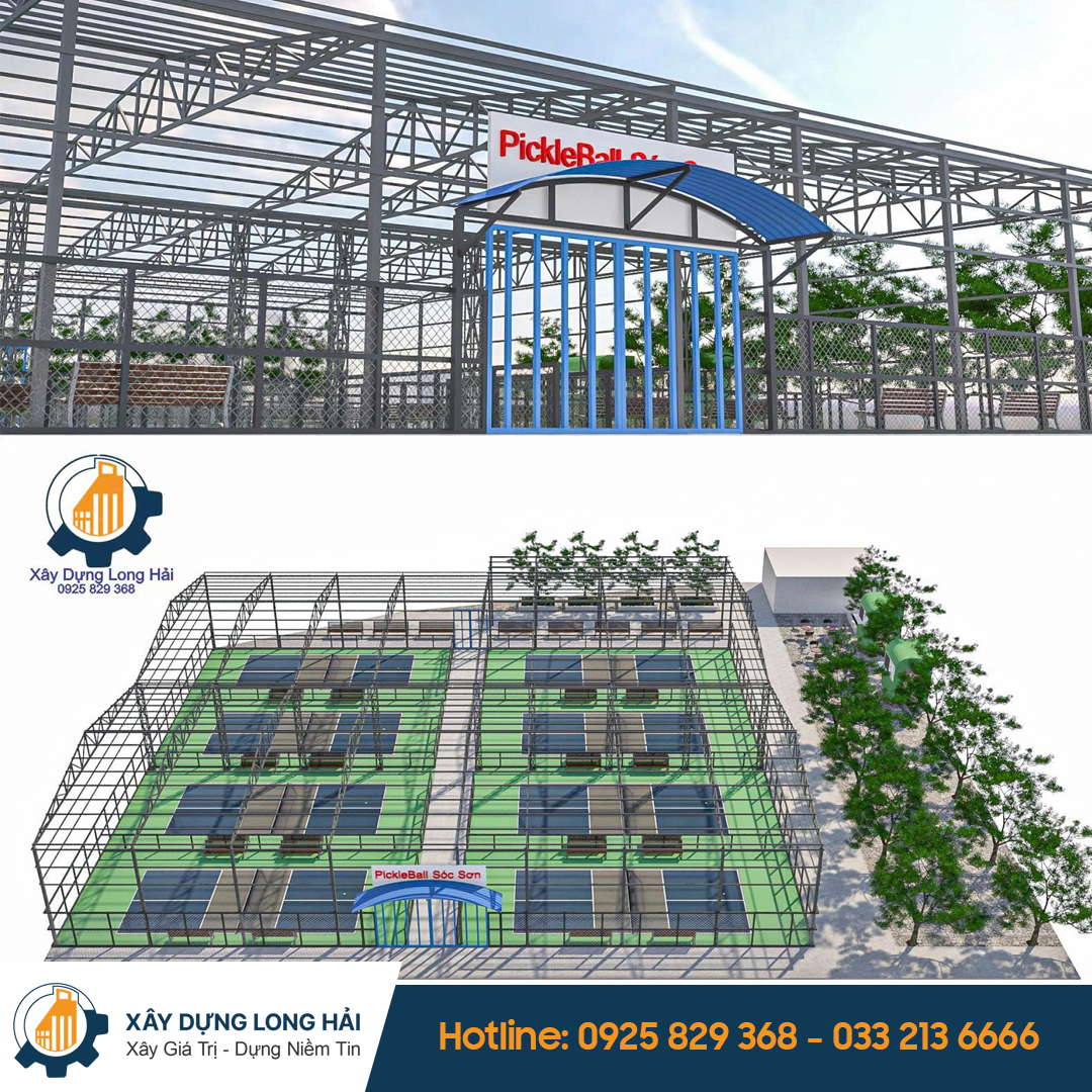 bản vẽ 3d Thi công khung mái sân