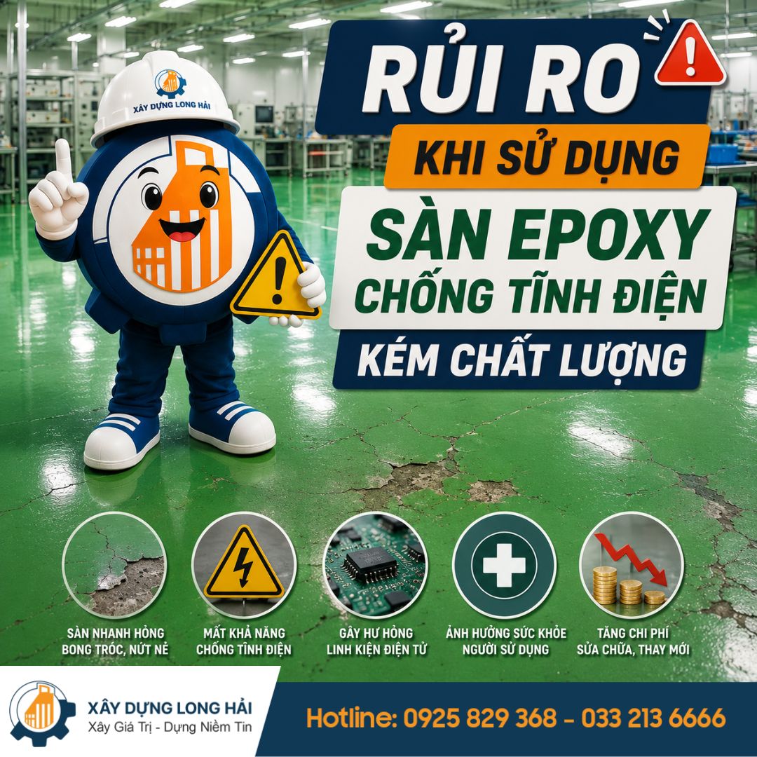 rủi ro khi thi công sàn epoxy chống tĩnh điện kém chất lượng