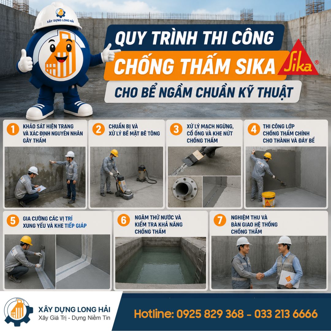 Quy Trình Thi Công Chống Thấm Sika Cho Bể Ngầm Chuẩn Kỹ Thuật