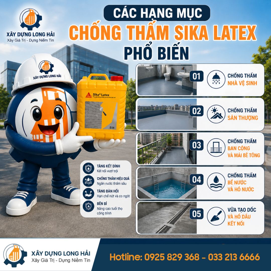 Các Hạng Mục Chống Thấm Sika Latex Phổ Biến