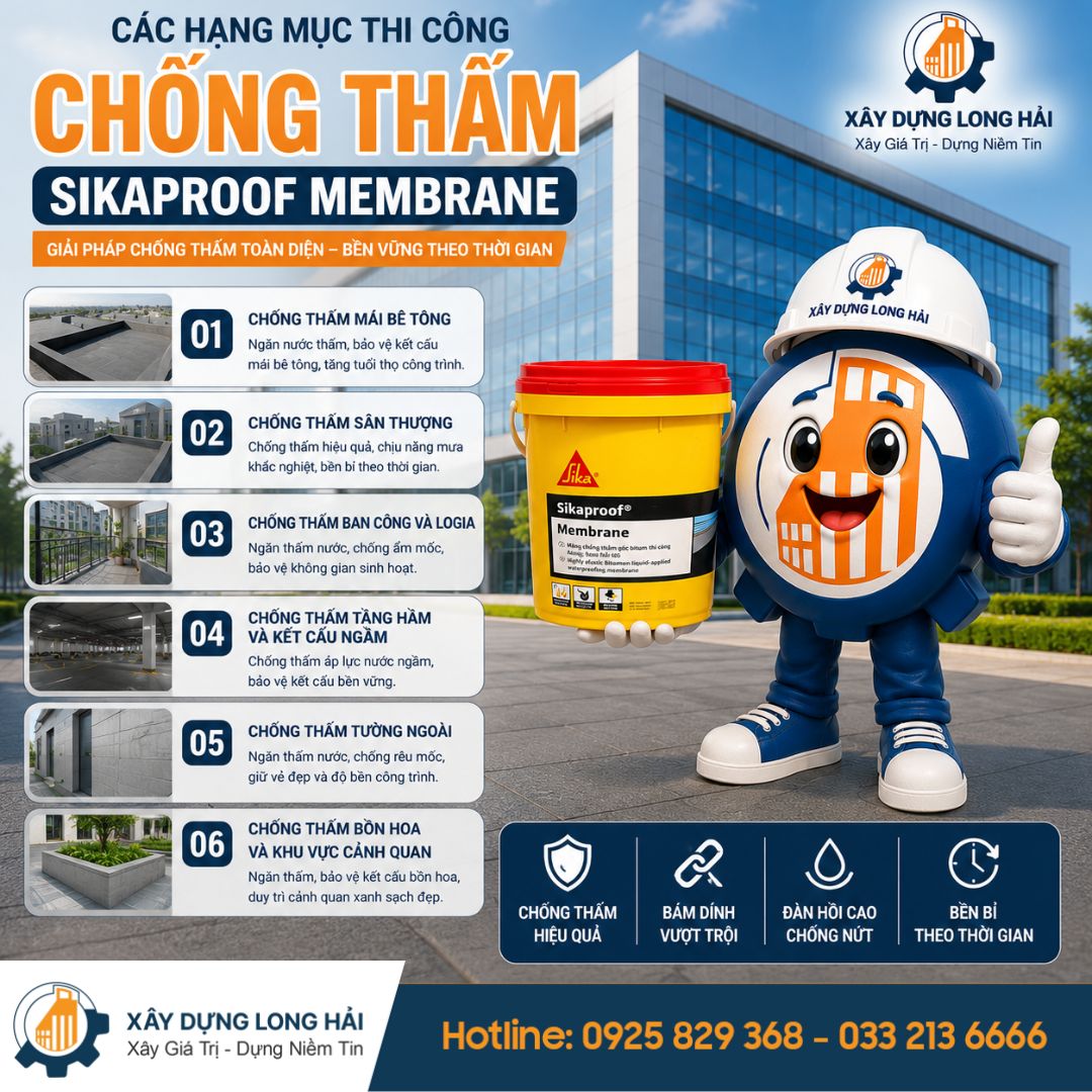 Các Hạng Mục Thi Công Chống Thấm Sikaproof Membrane