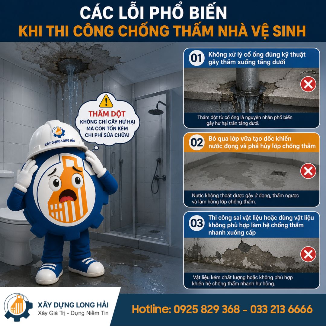 các lỗi phổ biến khi thi công chống thấm nhà vệ sinh