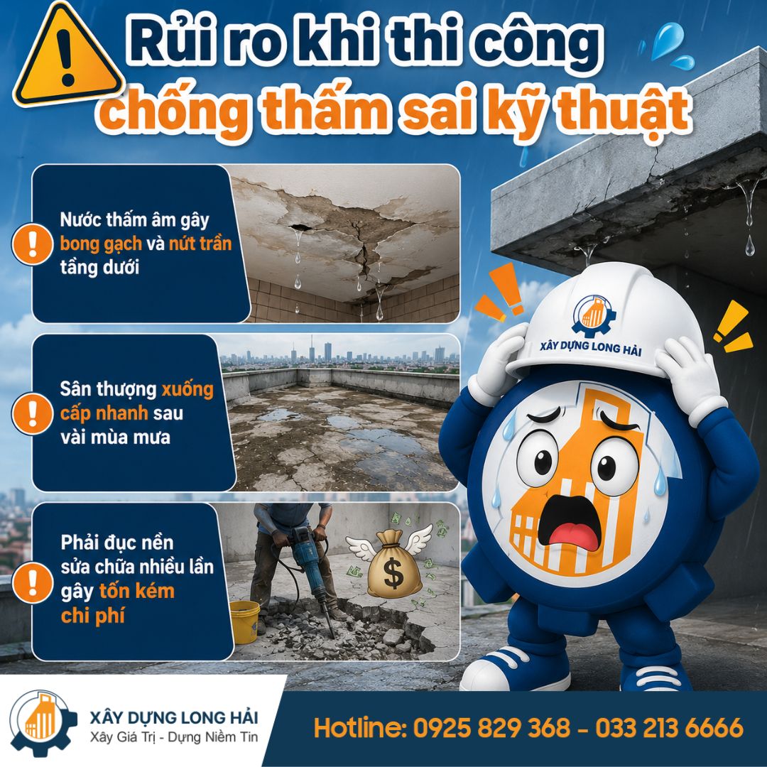 Rủi ro khi thi công chống thấm sai kỹ thuật