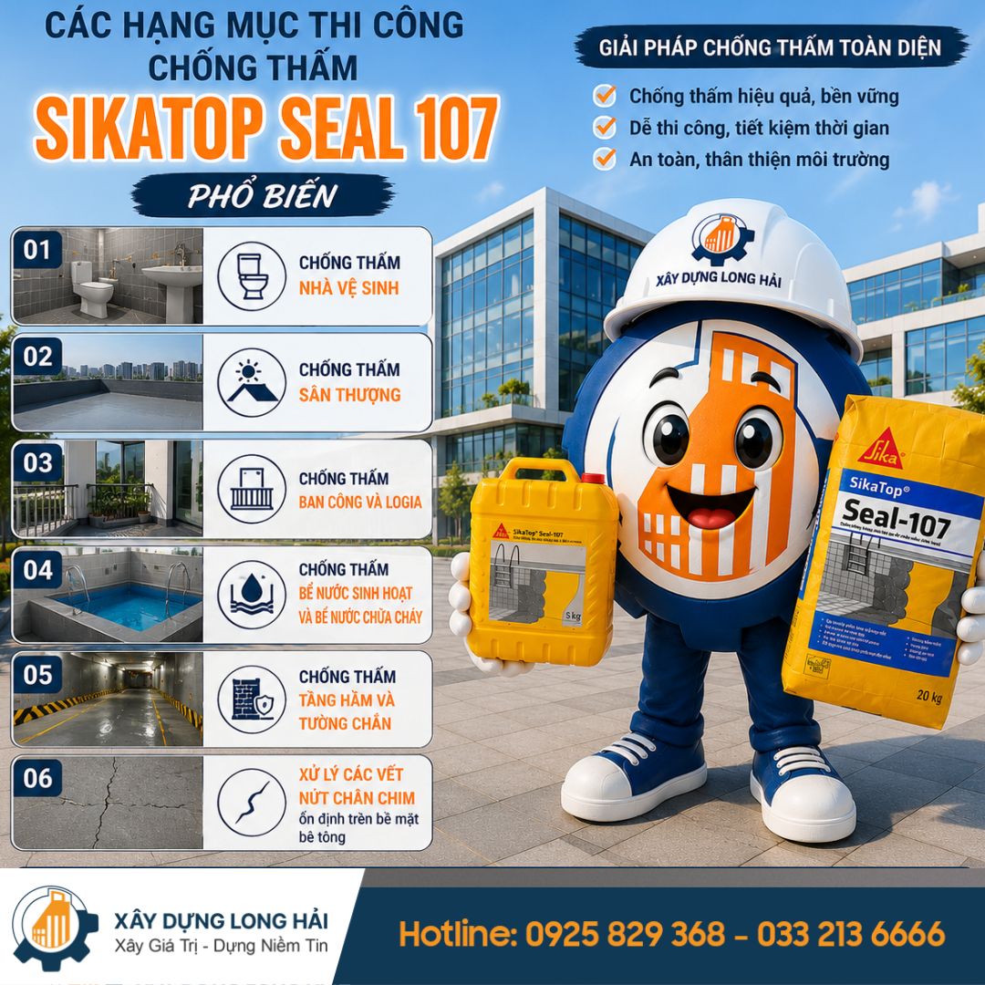 Các Hạng Mục Thi Công Chống Thấm SikaTop Seal 107 Phổ Biến