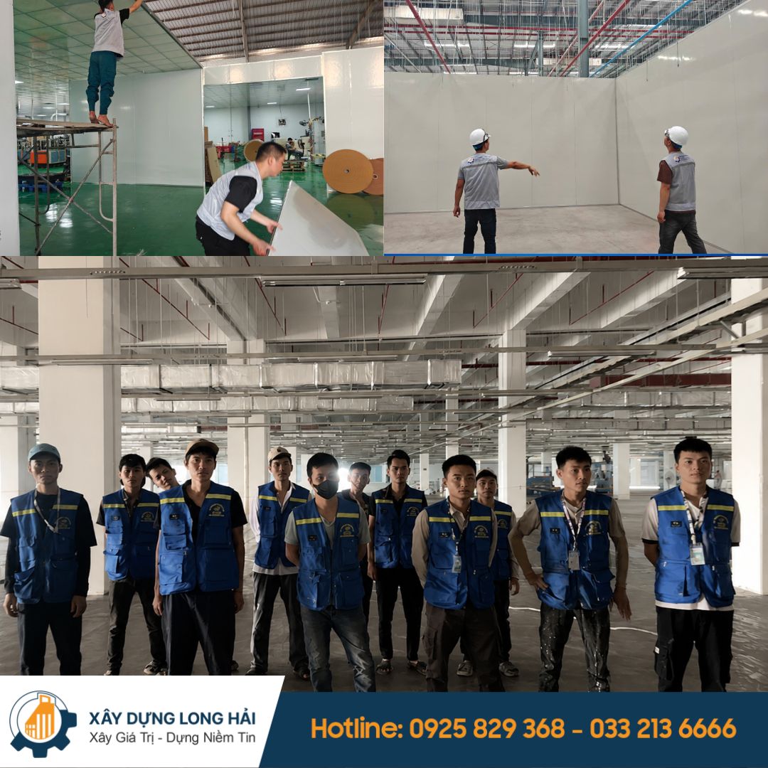 Thi công trần, vách panel và phân chia lại mặt bằng