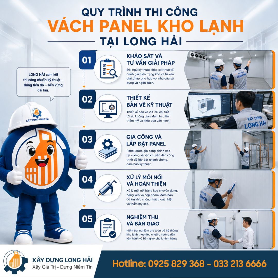 Quy Trình Thi Công Vách Panel Kho Lạnh Của Xây Dựng Long Hải