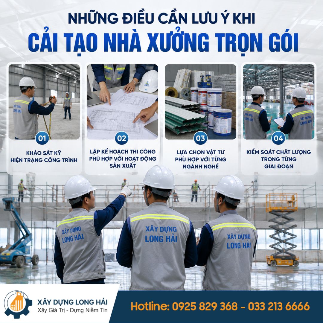 NHỮNG ĐIỀU CẦN LƯU Ý KHI CẢI TẠO NHÀ XƯỞNG TRỌN GÓI
